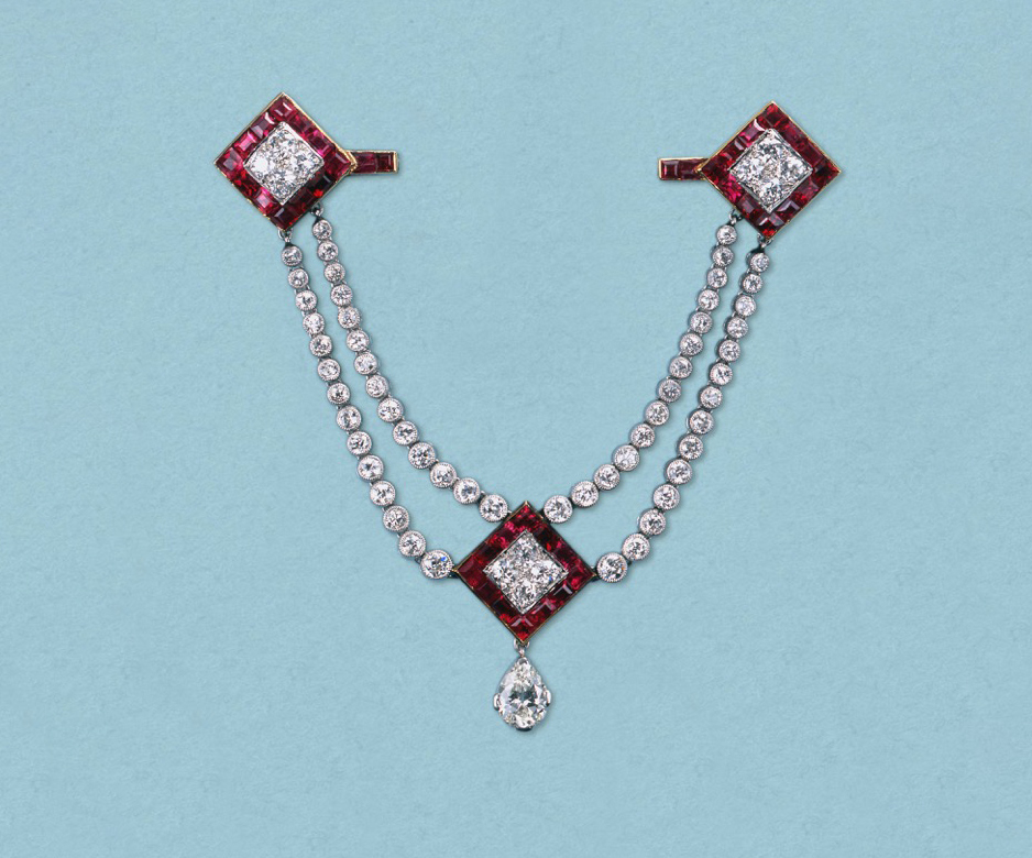 Art Deco ruby and diamond brooch-pendant